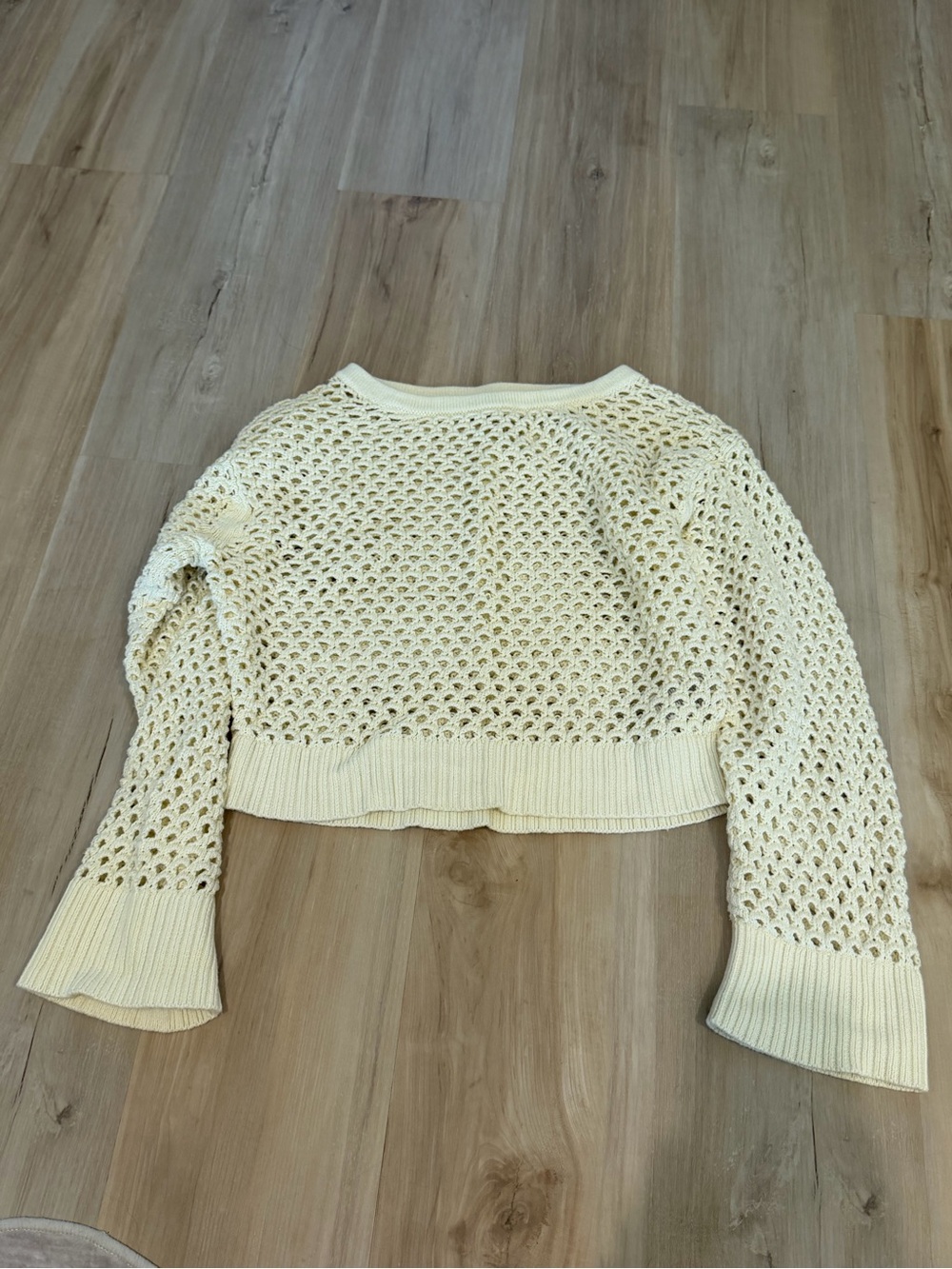 Cropped Open-Knit Sweater - Cream